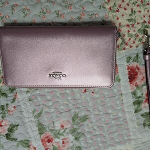 Coach Metallic Pink Wristlet Crossbody Wallet